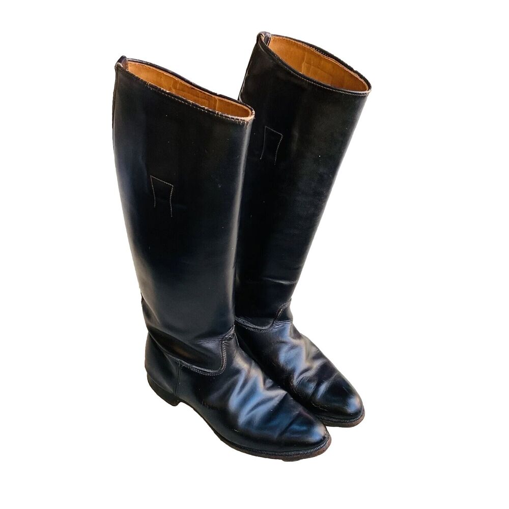 Black Leather Riding Boots Equestrian Motorcycle Knee High by Colt USA Vintage